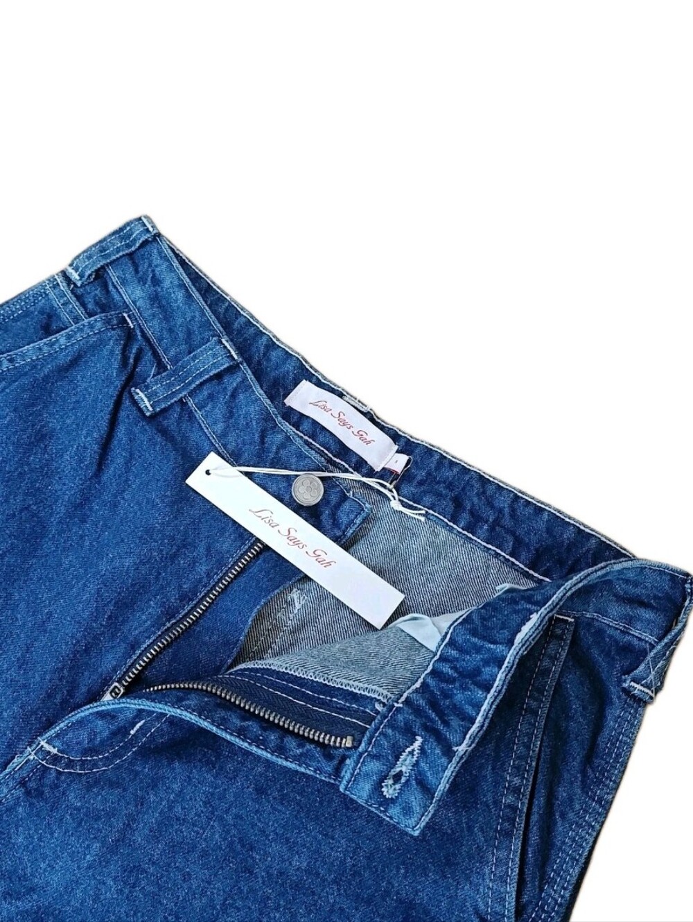 Lisa Says Gah Woman 8 Wide Leg Jeans Indigo Stone Washed Rigid Denim 30/30" Nwt - Picture 10 of 11